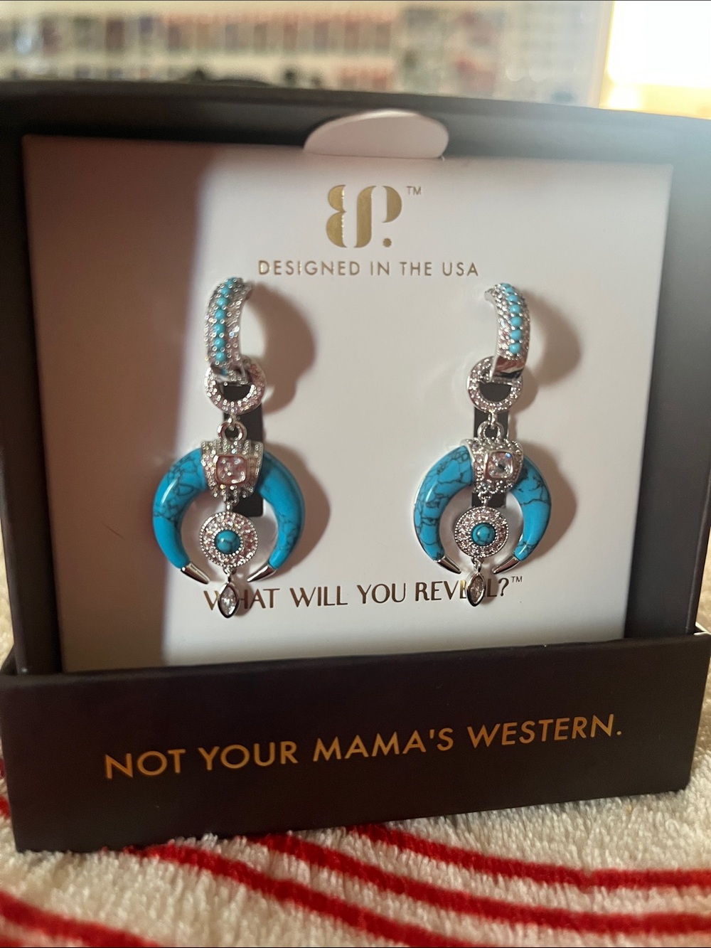 bp Turquoise Crescent and Crystal Drop Earrings
